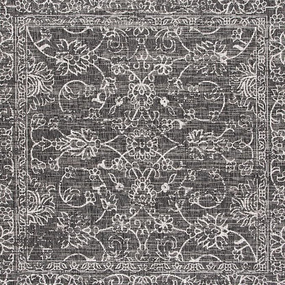 SAFAVIEH Washable Rug Outdoor Courtyard Collection - 6'7" Square, Black & Ivory, Non-Shedding & Easy Cleaning, Ideal for Patio, Backyard, Mudroom (CY8680-36621)