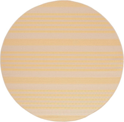 SAFAVIEH Courtyard Collection 6'7" Round Gold/Beige CY6062 Stripe Indoor/ Outside Waterproof Easy cleansingPatio Backyard Mudroom Area Mat