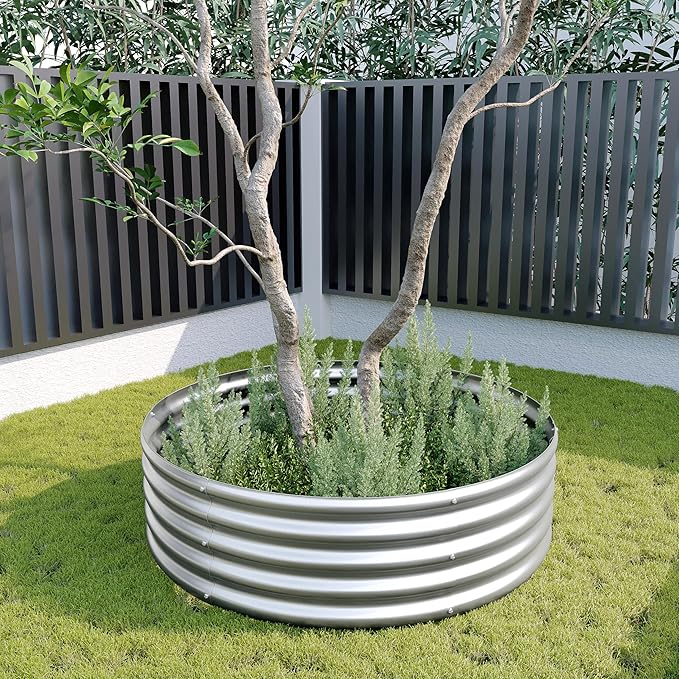 2PCS 4x4x1ft Galvanized Raised Garden Bed Kit,Round Garden Bed Outdoor Planter Box for Vegetables,Flowers,Herbs,Easy Assembly,Silver