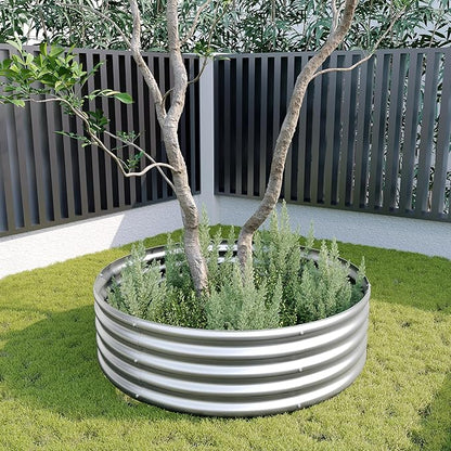 2PCS 4x4x1ft Galvanized Raised Garden Bed Kit,Round Garden Bed Outdoor Planter Box for Vegetables,Flowers,Herbs,Easy Assembly,Silver