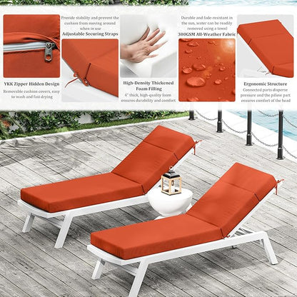 Chaise Lounge Cushion for Outdoor Furniture, Waterproof Fade and Tear Resistant Lounge Deck Chair Cushions for Patio Lawn Pool Resort Hotel