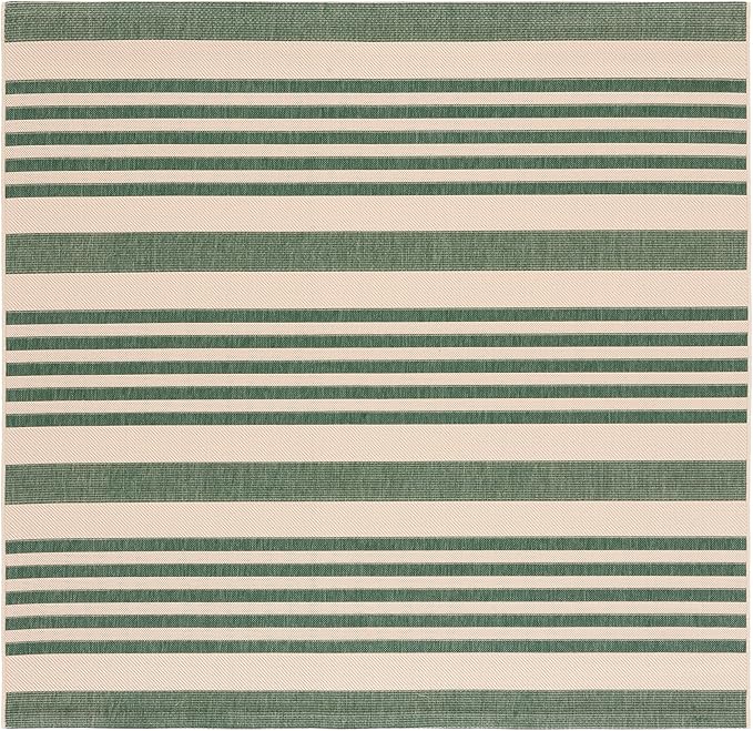SAFAVIEH Washable Rug Outdoor Courtyard Collection - 4' Square, Beige & Dark Green, Non-Shedding & Easy Cleaning, Ideal for Patio, Backyard, Mudroom (CY6062-322)