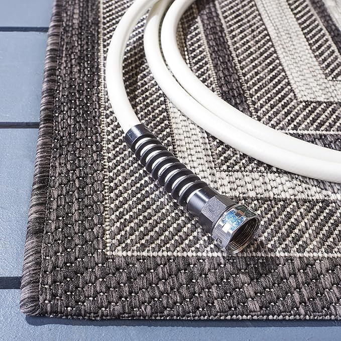 SAFAVIEH Washable Rug Outdoor Courtyard Collection - 2'3" x 10' Runner, Light Grey & Black, Non-Shedding & Easy Cleaning, Ideal for Patio, Entryway, Mudroom, Hallway, Kitchen (CY8475-37612)