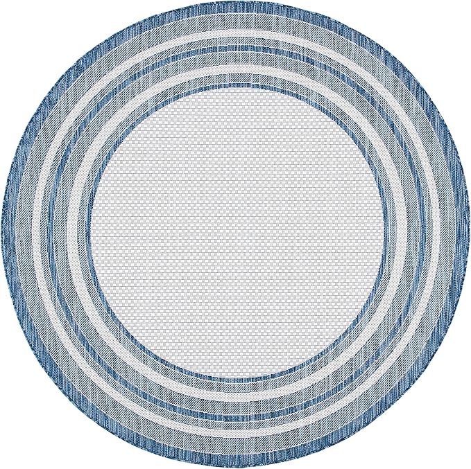 SAFAVIEH Washable Rug Outdoor Courtyard Collection - 10' Round, Ivory & Navy, Non-Shedding & Easy Cleaning, Ideal for Patio, Backyard, Mudroom (CY8475-53412)