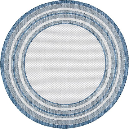 SAFAVIEH Washable Rug Outdoor Courtyard Collection - 10' Round, Ivory & Navy, Non-Shedding & Easy Cleaning, Ideal for Patio, Backyard, Mudroom (CY8475-53412)