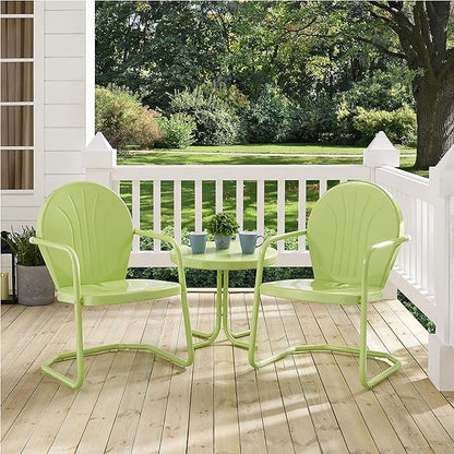 Crosley Furniture Griffith 3-Piece Outdoor Chair and Side Table Set, Retro Metal Bistro Patio Sets for Porch, Key Lime