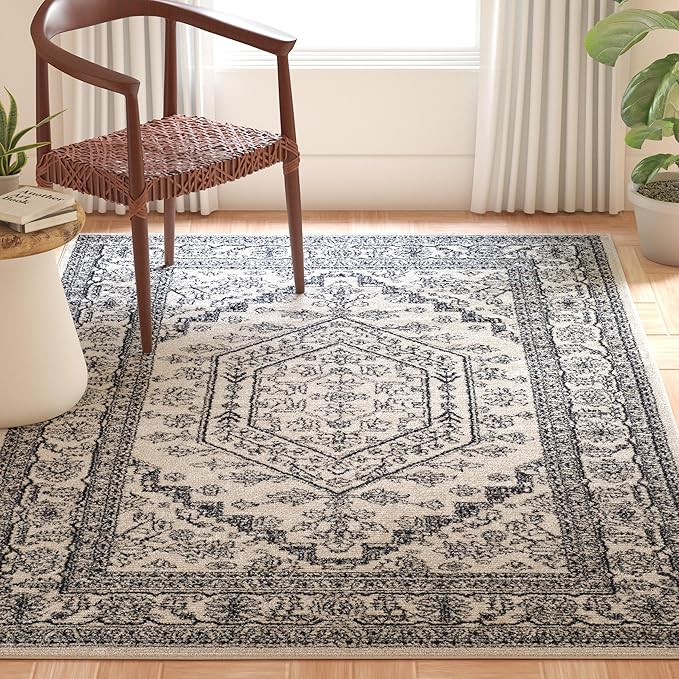 SAFAVIEH Adirondack Collection Accent Rug - 4' x 6', Ivory & Navy, Oriental Medallion Design, Non-Shedding & Easy Care, Ideal for High Traffic Areas in Entryway, Living Room, Bedroom (ADR108R)