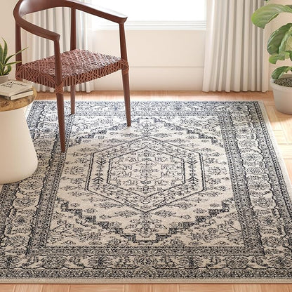 SAFAVIEH Adirondack Collection Accent Rug - 4' x 6', Ivory & Navy, Oriental Medallion Design, Non-Shedding & Easy Care, Ideal for High Traffic Areas in Entryway, Living Room, Bedroom (ADR108R)