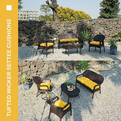 Outdoor/Indoor All Weather Tufted Wicker Chair Cushions of 3 Pieces, 1 Loveseat and 2 U-Shape Waterproof Cushions for Patio Furniture,Wicker Loveseat,Bench-Yellow