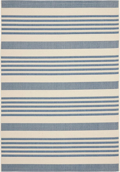 SAFAVIEH Washable Rug Outdoor Courtyard Collection - 6'7" x 9'6", Beige & Blue, Non-Shedding & Easy Cleaning, Ideal for Patio, Backyard, Mudroom (CY6062-233)