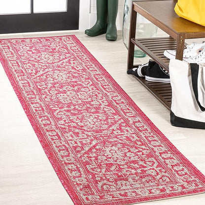 JONATHAN Y Boho Medallion Indoor Outdoor Runner Rug 2X8 Fuchsia/Light Gray, Malta Textured Weave for Backyard, Patio, Porch, Easy-Cleaning, High Traffic, Pet-Friendly, Non-Shedding (SMB104E-28)