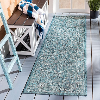 SAFAVIEH Washable Rug Outdoor Courtyard Collection - 2'3" x 8' Runner, Turquoise, Non-Shedding & Easy Cleaning, Ideal for Patio, Entryway, Mudroom, Hallway, Kitchen (CY8680-37221)