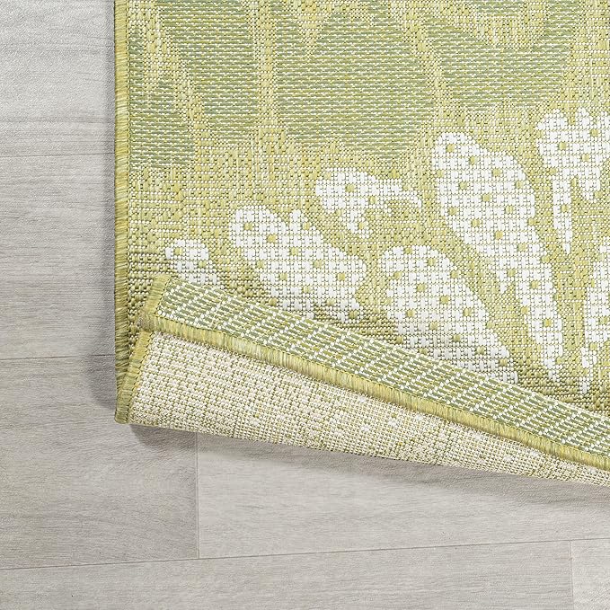 JONATHAN Y Floral Textured Weave Indoor Outdoor Runner Rug 2X8 Green/Cream, Zinnia Modern for Backyard, Patio, Porch, Easy-Cleaning, High Traffic, Pet-Friendly, Non-Shedding (SMB110H-28)