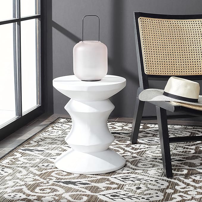SAFAVIEH Outdoor Collection Katara Modern Ivory Concrete Accent Table (Fully Assembled) VNN1034B