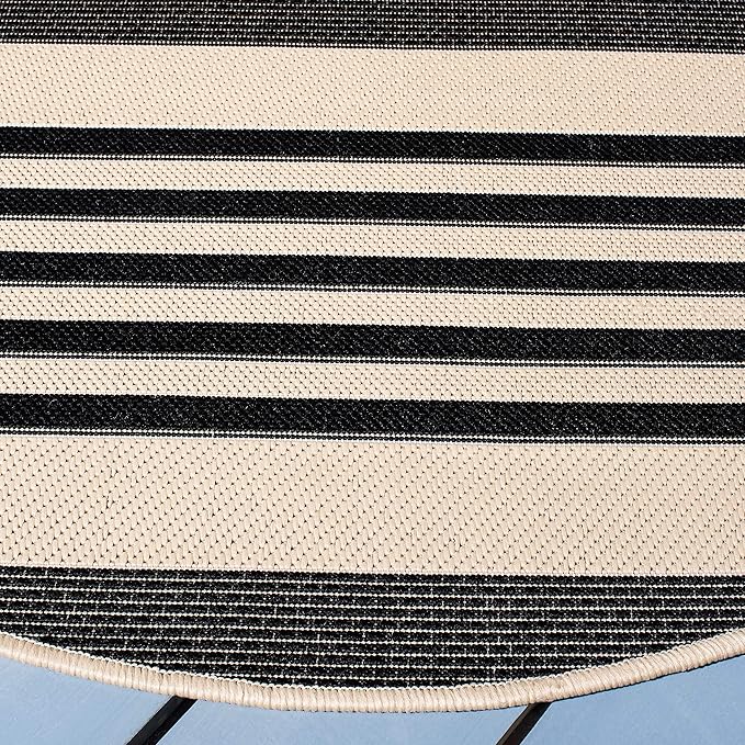 SAFAVIEH Courtyard Collection 7'10" Round Black/Bone CY6062 Stripe Indoor/ Outside Waterproof Easy cleansingPatio Backyard Mudroom Area Mat