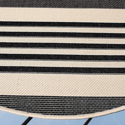SAFAVIEH Courtyard Collection 7'10" Round Black/Bone CY6062 Stripe Indoor/ Outside Waterproof Easy cleansingPatio Backyard Mudroom Area Mat
