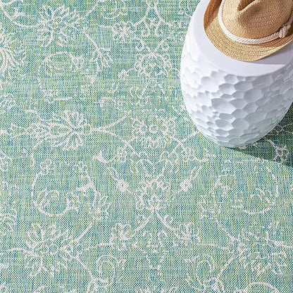 SAFAVIEH Washable Rug Outdoor Courtyard Collection - 4' Square, Green & Ivory, Non-Shedding & Easy Cleaning, Ideal for Patio, Backyard, Mudroom (CY8680-55721)