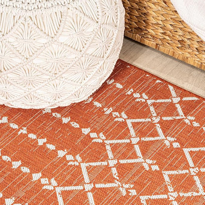 JONATHAN Y Moroccan Geometric Indoor Outdoor Runner Rug 2X10 Orange/Cream, Ourika Textured Weave for Backyard, Patio, Porch, Easy-Cleaning, High Traffic, Pet-Friendly, Non-Shedding (SMB108P-210)