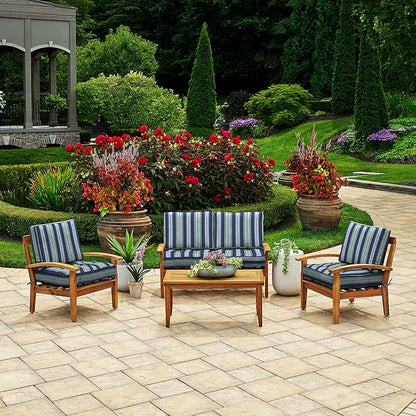 Arden Outdoor Plush Modern Tufted Blowfill Deep Seat Set, 24 x 24, Rain-Proof, Fade Resistant, Deep Seat Bottom and Back Cushion, Sapphire Aurora Blue Stripe
