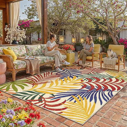 6x9 Indoor Outdoor Area Rug Washable Patio Rug Multicolored Non Slip Non Shedding Waterproof Carpet for Living Room Bedroom Porch Backyard Deck Balcony RV Camping Garden Picnic