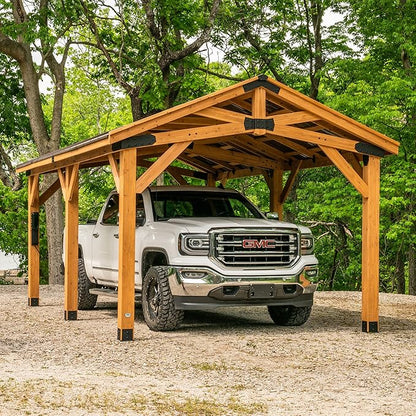 Backyard Discovery Norwood 20 ft. x 12 ft. All Cedar Wooden Carport Pavilion Gazebo with Hard Top Steel Roof Light Brown