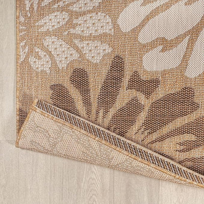JONATHAN Y Floral Textured Weave Indoor Outdoor Octagon Area Rug 8 Ft Brown/Cream, Zinnia Modern for Backyard, Patio, Porch, Easy-Cleaning, High Traffic, Pet-Friendly, Non-Shedding (SMB110I-8TGN)