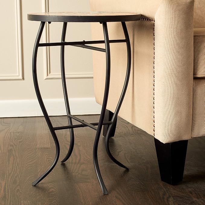 Quality Outdoor Living 29-KY02BL Accent Side Table - Small, Colorful Mosaic Design, Rust-Resistant Steel Frame, Blue