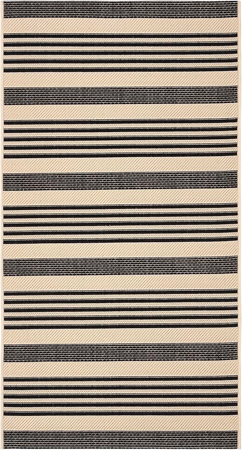 SAFAVIEH Washable Rug Outdoor Courtyard Collection - 2'7" x 5', Black & Bone, Non-Shedding & Easy Cleaning, Ideal for Patio, Backyard, Mudroom (CY6062-216)