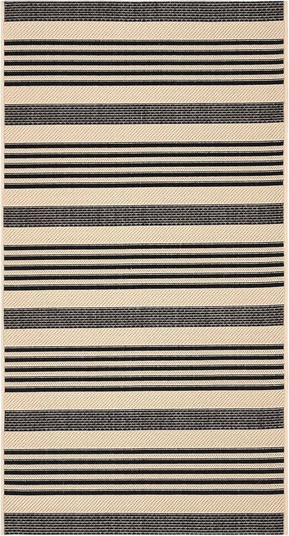 SAFAVIEH Washable Rug Outdoor Courtyard Collection - 2'7" x 5', Black & Bone, Non-Shedding & Easy Cleaning, Ideal for Patio, Backyard, Mudroom (CY6062-216)