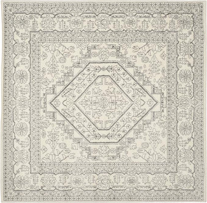 SAFAVIEH Adirondack Collection Area Rug - 6' Square, Ivory & Silver, Oriental Medallion Design, Non-Shedding & Easy Care, Ideal for High Traffic Areas in Living Room, Bedroom (ADR108B)