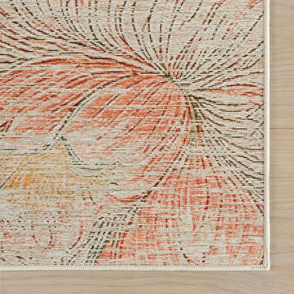 Dash & Albert Zell Multi Machine Washable Rug, 4 X 6 Feet, Multicolored/Tan Floral Pattern