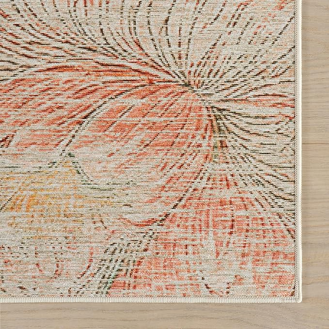 Dash & Albert Zell Multi Machine Washable Rug, 9.5 X 13.5 Feet, Multicolored/Tan Floral Pattern