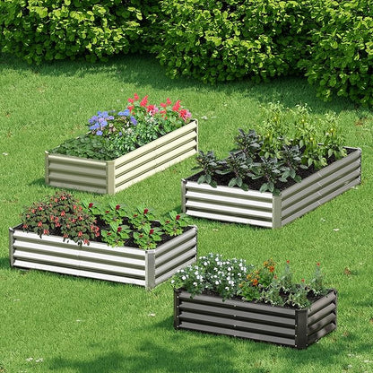 2PCS 4x2x1FT Galvanized Raised Garden Bed, Galvanized Planter Raised Garden Boxes Outdoor, Large Metal Raised Garden Beds for Vegetables-Silver
