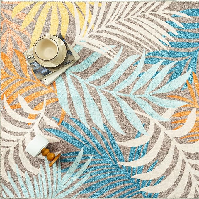 5x8 Indoor Outdoor Area Rug Washable Patio Rug Brown Non Slip Non Shedding Waterproof Carpet for Living Room Bedroom Backyard Porch Camping RV Balcony Poolside