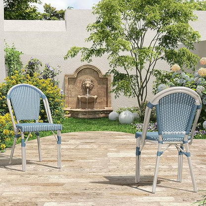 PURPLE LEAF Outdoor Dining Chair Set of 4 Hand-Woven Wicker Rattan Chairs for Outdoor Garden Kitchen Backyard Porch White Print Finish Patio Chairs Light Blue French Bistro Chairs