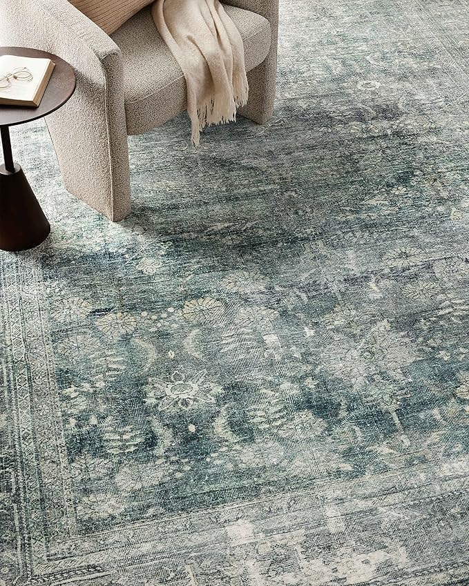 Loloi Magnolia Home by Joanna Gaines Banks Collection BAN-03 Blue/Lagoon 7'-6" x 9'-6", .13" Pile Height, Machine Washable, Area Rug