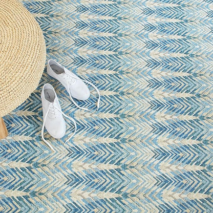 Dash & Albert Seneca Blue Machine Washable Rug, 4 X 6 Feet, Blue Graphic Pattern