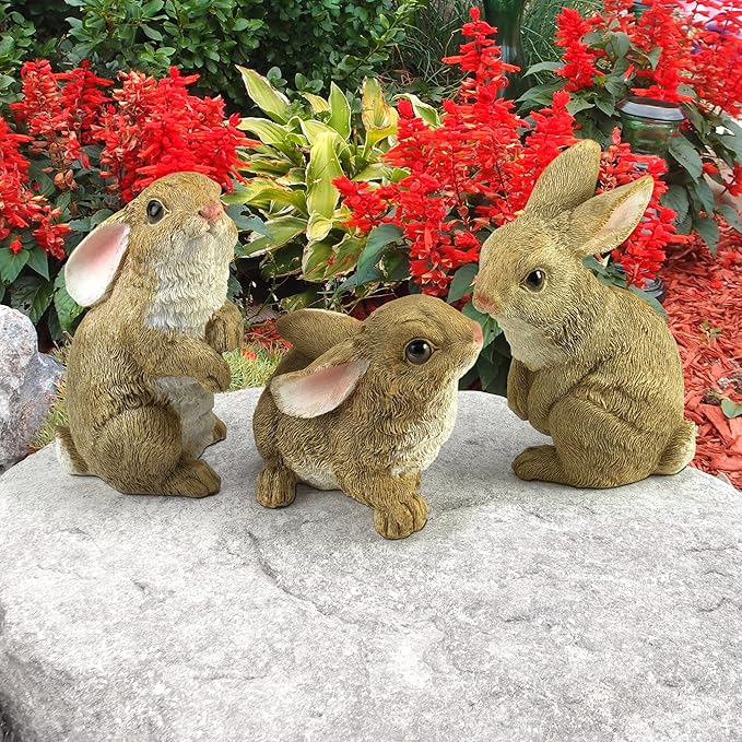 Design Toscano QM92008 Bunny Den Rabbits Indoor/Outdoor Set of Three Garden Animal Statues, 5 Inches Tall, Handcast Polyresin, Full Color Finish