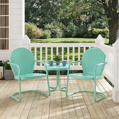 Crosley Furniture Griffith 3-Piece Outdoor Chair and Side Table Set, Retro Metal Bistro Patio Sets for Porch, Aqua