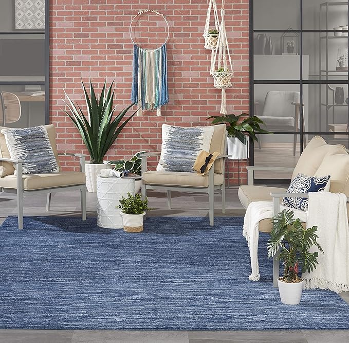 Nourison Essentials Indoor/Outdoor Navy Blue 7' x 10' Area-Rug, Easy-Cleaning, Non Shedding, Bed Room, Living Room, Dining Room, Backyard, Deck, Patio (7x10)