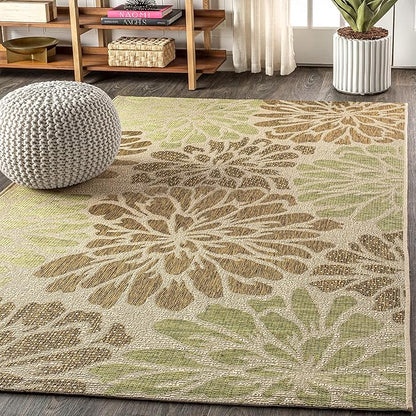 JONATHAN Y Floral Textured Weave Indoor Outdoor Area Rug 6X9 Sage/Brown, Zinnia Modern for Backyard, Patio, Porch, Easy-Cleaning, High Traffic, Pet-Friendly, Non-Shedding (SMB110A-6)