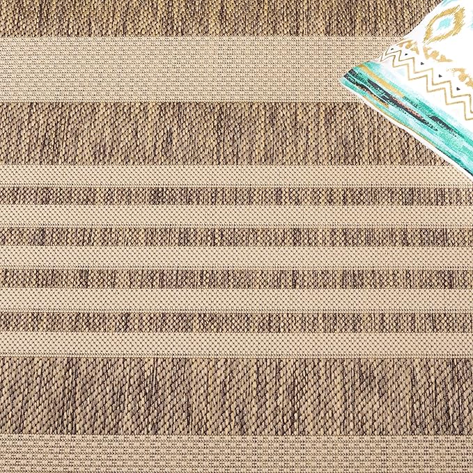 SAFAVIEH Washable Rug Outdoor Courtyard Collection - 2'3" x 22' Runner, Brown & Bone, Non-Shedding & Easy Cleaning, Ideal for Patio, Entryway, Mudroom, Hallway, Kitchen (CY6062-242)