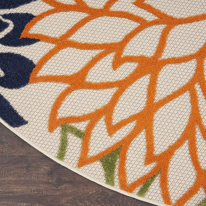 Nourison Home Aloha Indoor/Outdoor Multicolor 7'10'' x Round Area-Rug, Tropical, Botanical, Easy-Cleaning, Non Shedding, Bed Room, Living Room, Dining Room, Deck, Backyard, Patio (8 Round)