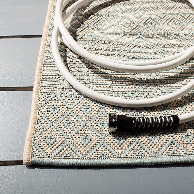 SAFAVIEH Washable Rug Outdoor Courtyard Collection - 4' x 5'7", Brown & Grey, Non-Shedding & Easy Cleaning, Ideal for Patio, Backyard, Mudroom (CY6235-07812)