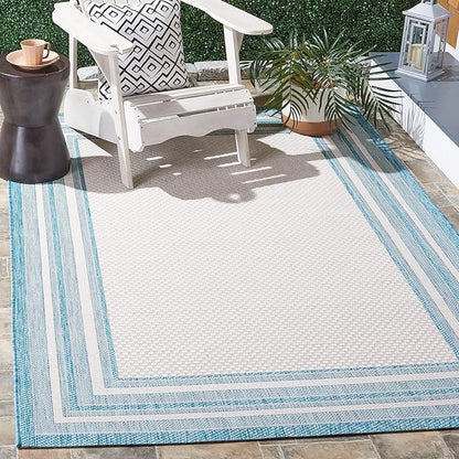 SAFAVIEH Washable Rug Outdoor Courtyard Collection - 8' x 10', Ivory & Aqua Blue, Non-Shedding & Easy Cleaning, Ideal for Patio, Backyard, Mudroom (CY8475-53612)