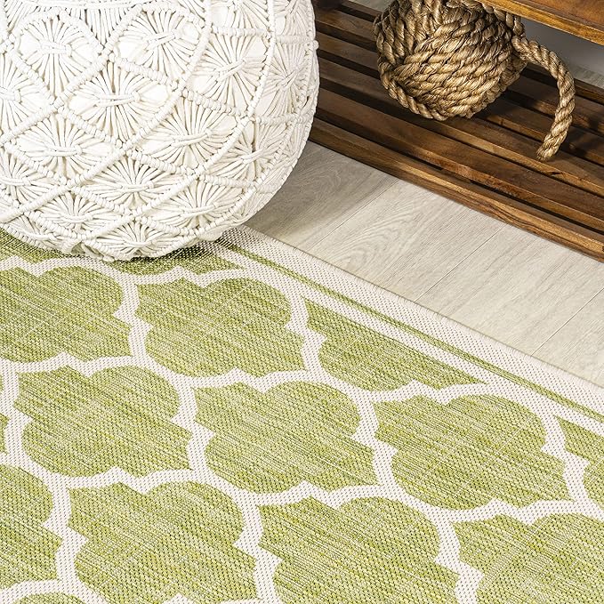 JONATHAN Y Moroccan Trellis Indoor Outdoor Runner Rug 2X10 Green/Cream, Trebol Textured Weave for Backyard, Patio, Porch, Easy-Cleaning, High Traffic, Pet-Friendly, Non-Shedding (SMB109G-210)