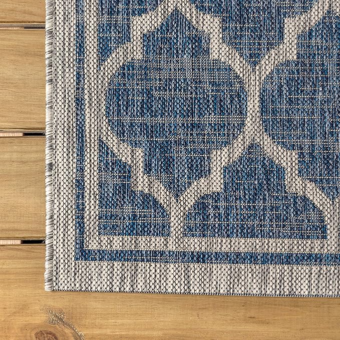 JONATHAN Y Moroccan Trellis Indoor Outdoor Square Area Rug 5X5 Navy/Gray, Trebol Textured Weave for Backyard, Patio, Porch, Easy-Cleaning, High Traffic, Pet-Friendly, Non-Shedding (SMB109D-5SQ)
