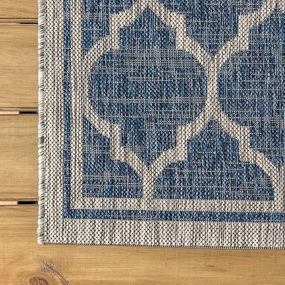 JONATHAN Y Moroccan Trellis Indoor Outdoor Square Area Rug 5X5 Navy/Gray, Trebol Textured Weave for Backyard, Patio, Porch, Easy-Cleaning, High Traffic, Pet-Friendly, Non-Shedding (SMB109D-5SQ)