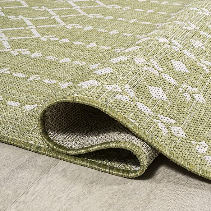 JONATHAN Y Moroccan Geometric Indoor Outdoor Runner Rug 2X10 Light Green/Cream, Ourika Textured Weave for Backyard, Patio, Porch, Easy-Cleaning, High Traffic, Pet-Friendly, Non-Shedding SMB108N-210