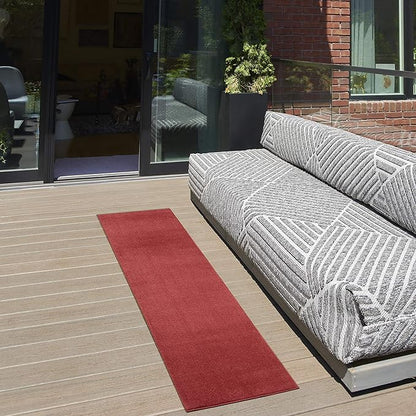 Nourison Essentials Indoor/Outdoor Brick Red 2'2'' x 10' Area-Rug, Easy-Cleaning, Non Shedding, Bed Room, Living Room, Dining Room, Backyard, Deck, Patio (2x10)